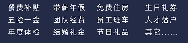 6008集团员工福利：餐费补助、五险一金、年度体检、带薪年假、团队经费、成婚礼金、免费住房、员工班车、节日礼物、生日礼券、人才落户、其它……